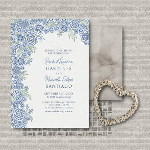 Convites Casamento com Arco Floral de Marinho Azul Dusty
