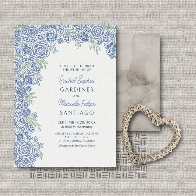 Convites Casamento com Arco Floral de Marinho Azul Dusty (Criador carregado)