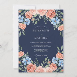 Convites Casamento com Arco Floral de Pêssego Marinho