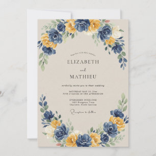 Convites Casamento com Arco Floral Dourado Marinho