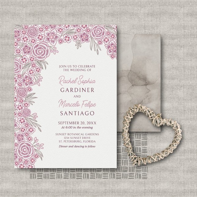 Convites Casamento com Arco Floral Dusty Rosa Blush Burgund (Criador carregado)