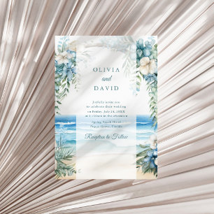 Convites Casamento com Arco Floral em Aquarela na Praia Boh