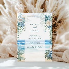 Convites Casamento com Arco Floral em Aquarela na Praia Boh