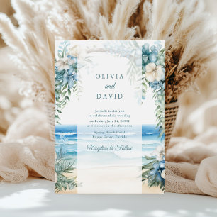 Convites Casamento com Arco Floral em Aquarela na Praia Boh