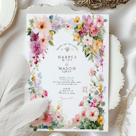 Convites Casamento com Arco Floral em Aquarela Pastel