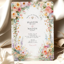Convites Casamento com Arco Floral em Aquarela Pastel