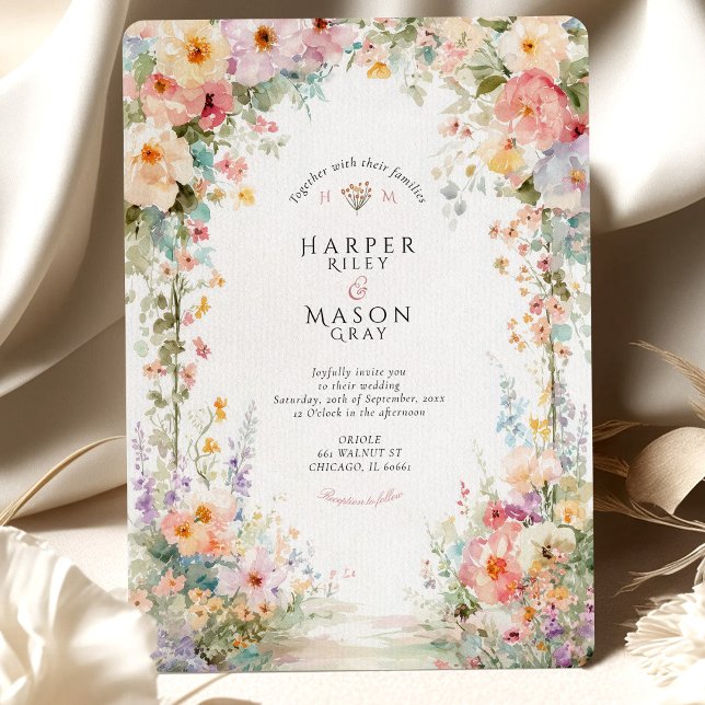 Convites Casamento com Arco Floral em Aquarela Pastel (Criador carregado)