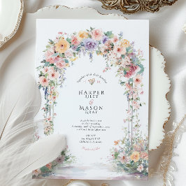 Convites Casamento com Arco Floral em Aquarela Pastel