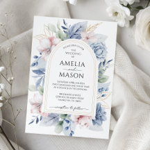Casamento com Arco Floral em Azul Empoeirado e Ros