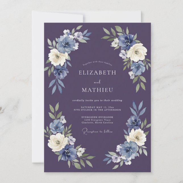 Convites Casamento com Arco Floral Índigo (Frente)