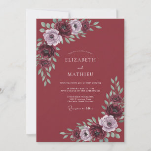 Convites Casamento com Arco Floral Luxuoso Borgonha