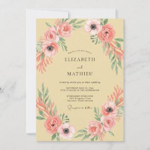 Convites Casamento com Arco Floral Rosa Coral