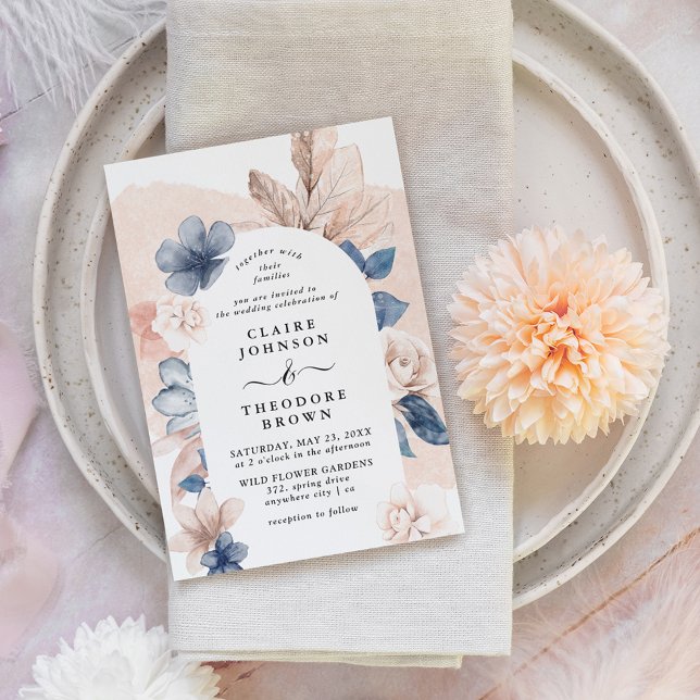 Convites Casamento com Arco Floral Rosa e Azul Sonhador (Criador carregado)