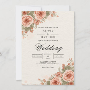 Convites Casamento com Arco Floral Rosa Empoeirado