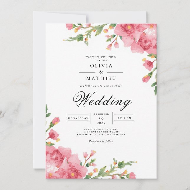 Convites Casamento com Arco Floral Rosa-Esbranquiçado (Frente)