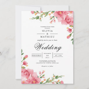 Convites Casamento com Arco Floral Rosa-Esbranquiçado