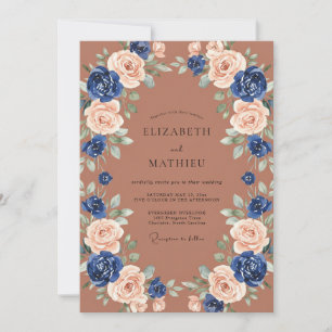 Convites Casamento com Arco Floral Rosa Velho Marinho
