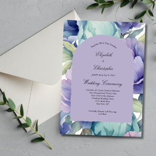 Convites Casamento com Arco Floral Roxo Azul Verde