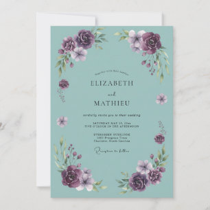 Convites Casamento com Arco Floral Roxo Intenso