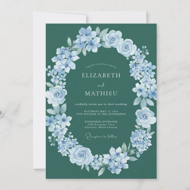 Convites Casamento com Arco Floral Suave Esmeralda (Frente)