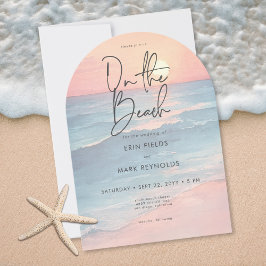 Convites Casamento com Arco na Praia com Aquarela de Pôr do