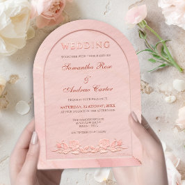 Convites Casamento com Arco Relevo Rosa Elegante