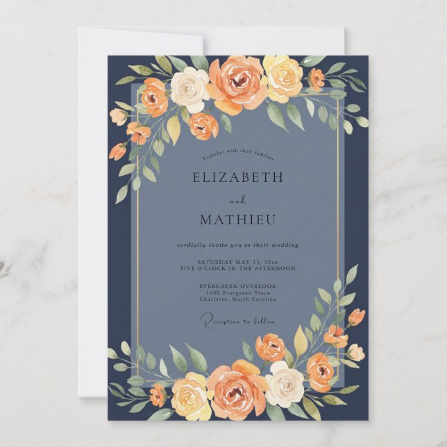 Convites Casamento com Ardósia Flor de Marigold (Frente)