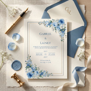 Convites Casamento com Armação Dupla em Rosa Dourado e Azul