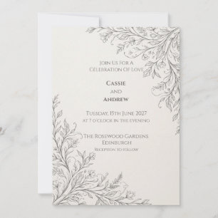 Convites Casamento com Arte Botânica Minimalista em Preto