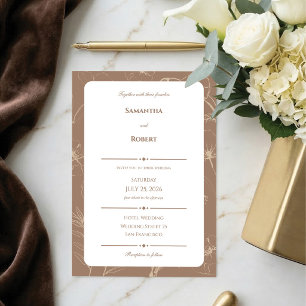 Convites Casamento com Arte de Linha Floral de Mocha Elegan