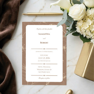 Convites Casamento com Arte de Linha Floral de Mocha Elegan