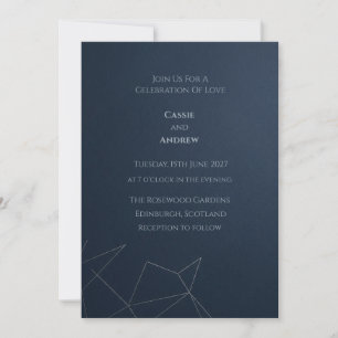 Convites Casamento com Arte de Linha Geométrica Marinha Mod