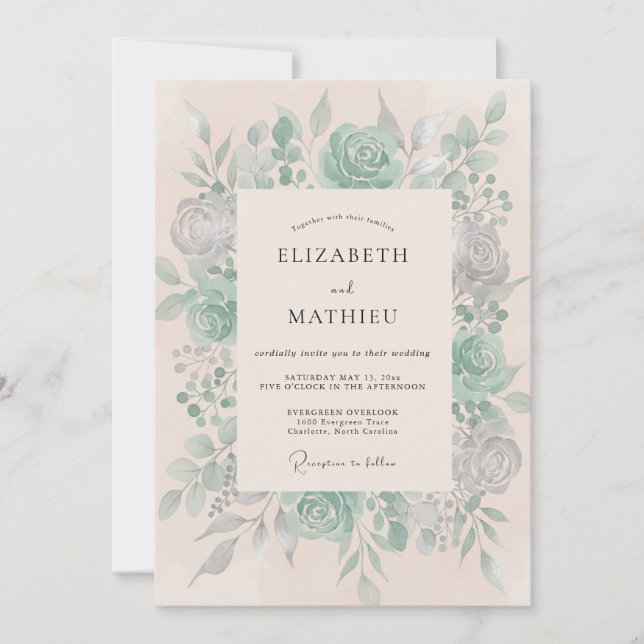 Convites Casamento com Arte Floral Turquesa (Frente)