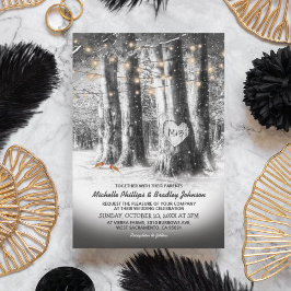 Convites Casamento com Árvore de Inverno Rústica e Luzes de