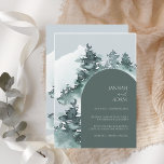 Convites Casamento com Árvores de Pinheiros Florestais de M<br><div class="desc">Vestido de Casamento de Pinheiros Florestais de Molericultura de Molereca de Água. Estique seus convidados de casamento com este convite de casamento rústico, da floresta, com uma foto pitoresca de cor d'água de pinheiros e montanhas em verde e branco. Este belo convite cênico dá calma, rústica, sente à sua floresta,...</div>