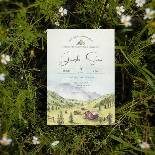 Convites Casamento com Árvores de Pinheiros Rustic Watercol