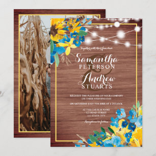 Convites Casamento com as luzes florais de madeiras rústic