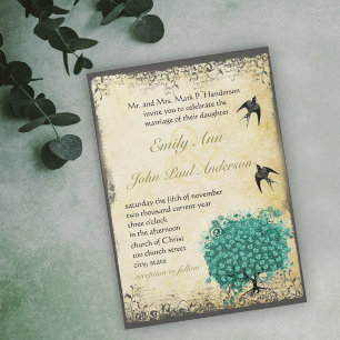 Convites Casamento com aves de amores com folhas de folhas
