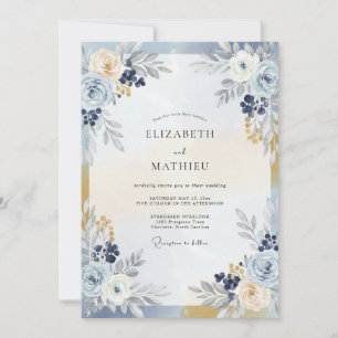 Convites Casamento com Bagas Champagne Marinho