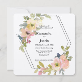 Convites Casamento com Blush e Limão de Aquarela