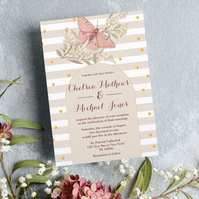 Convites Casamento com borboleta rosa branca marfim estilo  (Vintage style ivory white pink butterfly Wedding )