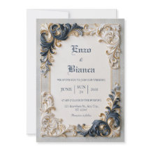 Casamento com Borda Barroca Azul Marinho e Marfim