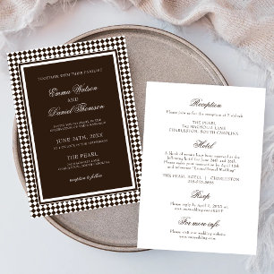 Convites Casamento com Borda de Arlequim em Marrom Chocolat