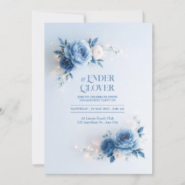 Convites Casamento com Borda de Flor de Azul Pó