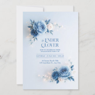 Convites Casamento com Borda de Flor de Azul Pó