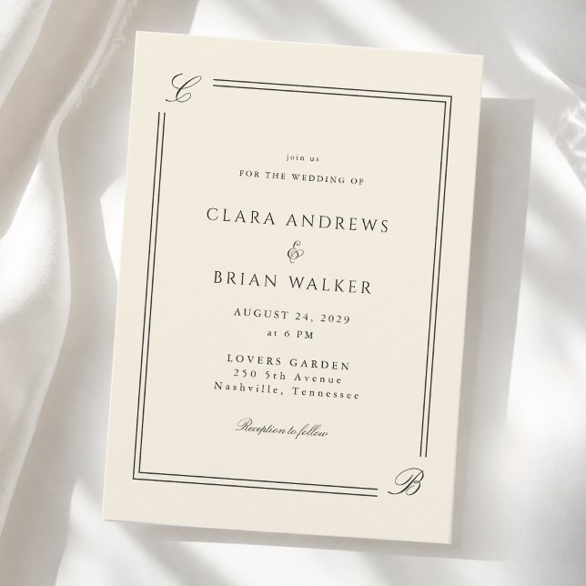 Convites Casamento com Borda de Marfim de Monograma Elegant (Elegant Monogram Ivory Border Wedding Invitation)