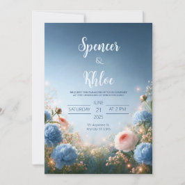 Convites Casamento com Borda de Prado Azul Rosa
