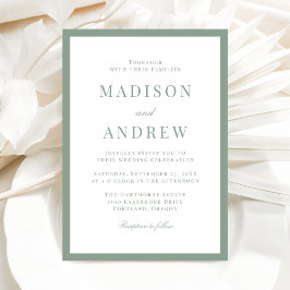 Convites Casamento com Borda Verde Sage Moderna