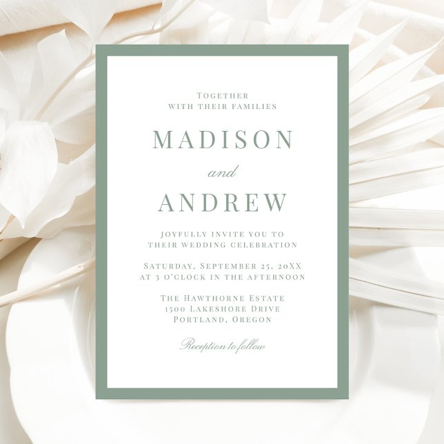 Convites Casamento com Borda Verde Sage Moderna (Criador carregado)
