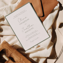 Convites Casamento com Borda Verde Sage Simples em Script